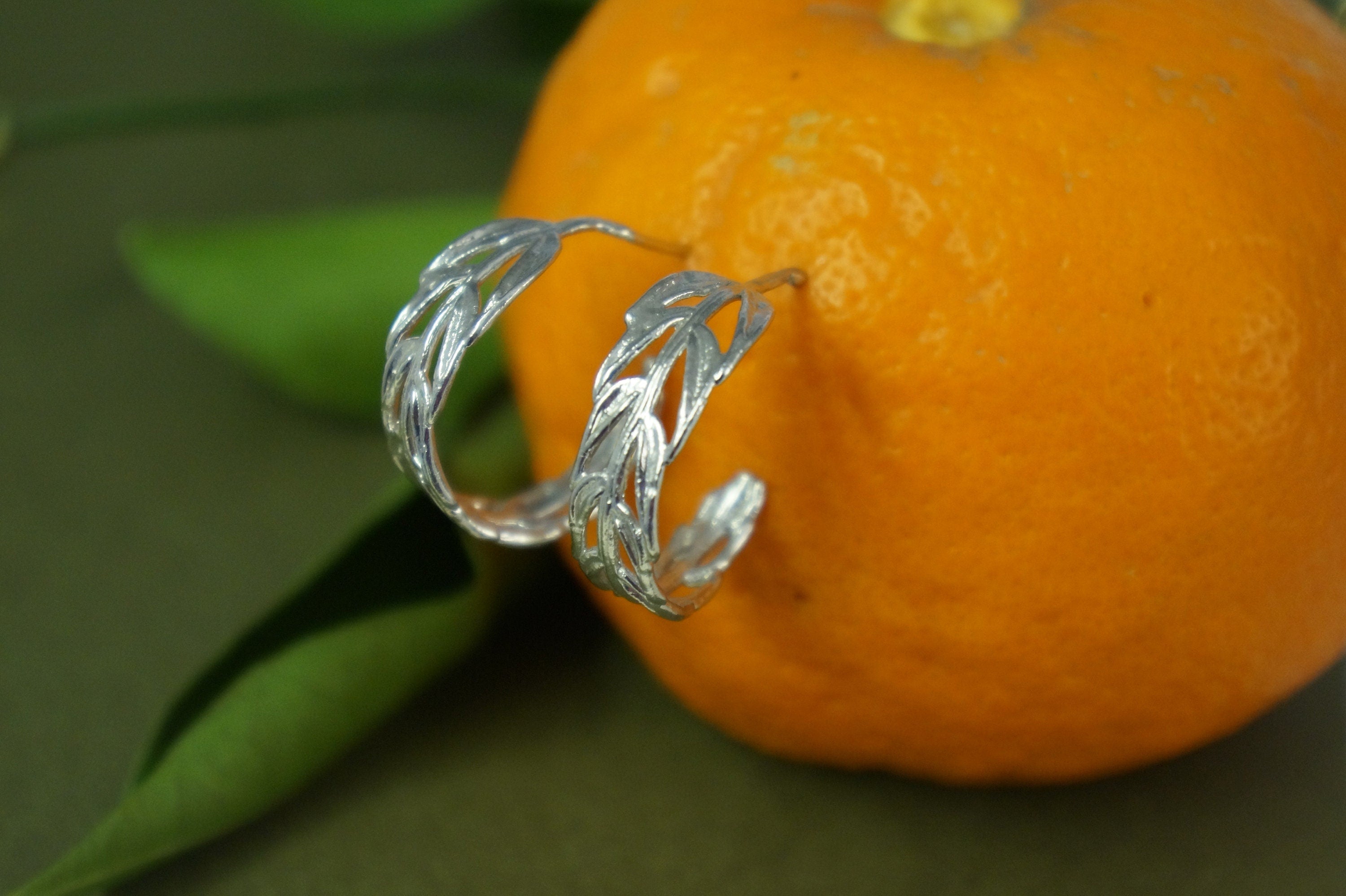 Gold Hoop Earrings – 14K Gold Plated Hoops with Real Leaf Botanical