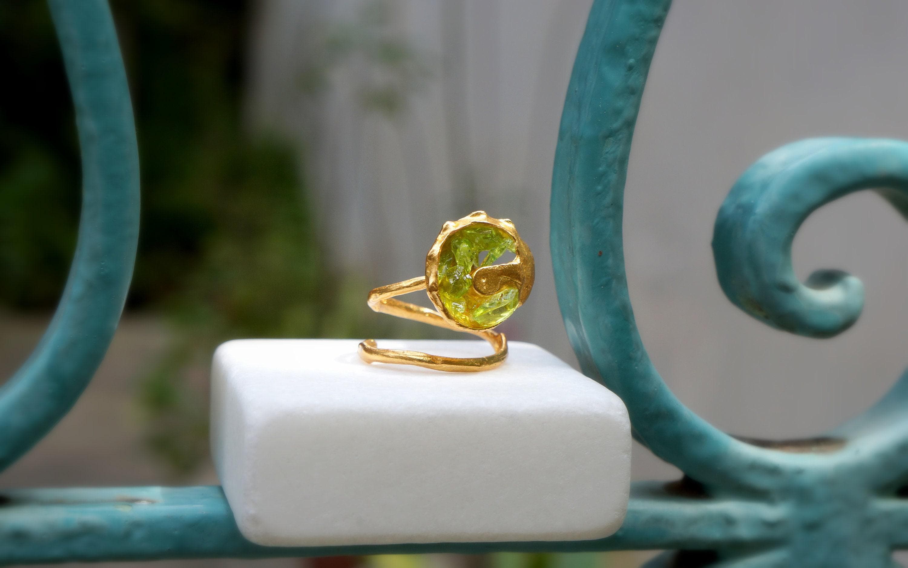 Gold Sea Shell Ring, Gold-Plated Sterling Silver Jewelry, Murano Stone